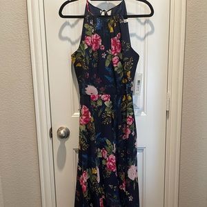 Floral print blue dress